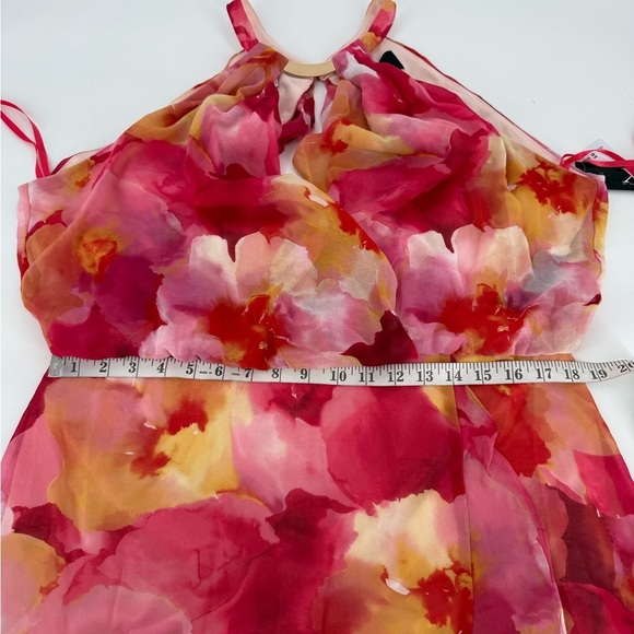 Xscape Women's Size 16 Pink Chiffon Floral Halter Sleeveless A-Line Midi Dress - Picture 14 of 15